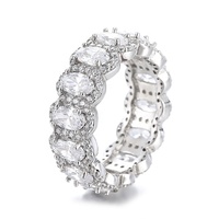 Hip Hop Fine Jewelry Rhodium Plaqué Glaring 925 Sterling Silver Oval VVS Moissanite Eternity Band Ring Pour Hommes Femmes Mariage