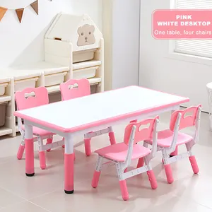 Children Table And Chairs Set For 4 49''L X 25''W Study Table And Chair Set For Kids School Toddler Desk Furniture Sets