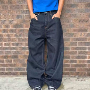 Custom Logo Embroidery Japanese Selvedge Denim <b>Jeans</b> Streetwear Straight Baggy <b>Jeans</b> Y2K Double Pocket Raw Denim <b>Jeans</b> Pants Men - Product Image 3