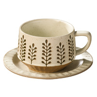 Set Hadiah Cangkir Keramik Vintage Gaya Jepang Cangkir Kopi Bermotif Kreatif Cangkir Latte Art Cangkir Stoneware untuk Rumah dengan Hiasan Bunga