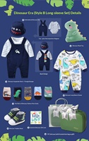 Coffret Cadeau Bébé Garçon Dinosaure Rayé Dessin Animé Adorable – Ensemble Multi-Pièces en Coton avec Chaussures et Peluche – Style Europe-Amérique pour Printemps-Été