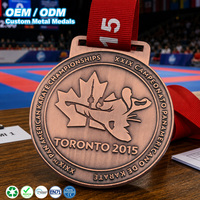 Op maat gemaakte antieke koperen karate medaille van zinklegering, gegraveerd vintage patroon voor martial arts kampioenschap, tekst, sporttoernooi