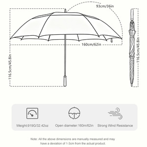 160cm Diameter 14mm Fiberglass Parapluie Double Layers Vented 60mph <b>Windproof</b> Extra Large Automatic Open Custom Golf <b>Umbrella</b> - Product Image 2