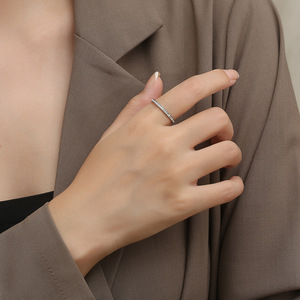 Women's 2mm Full Diamond <b>Titanium</b> Steel <b>Ring</b> 18K Gold Plated Pave Setting Fashion Jewelry Gift - Product Image 3