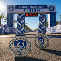 Médaille de marathon personnalisée, creuse, en argent vieilli, 3D, pour course à pied, défi mondial, course en fauteuil roulant, récompense sportive, souvenir