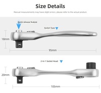 ELEHAND OEM Llave de Trinquete Mini de 1/4'' 72T de Acero al Cromo Vanadio 2 en 1 con Cabezal de Enchufe y Puntas Intercambiables para Reparación de Automóviles