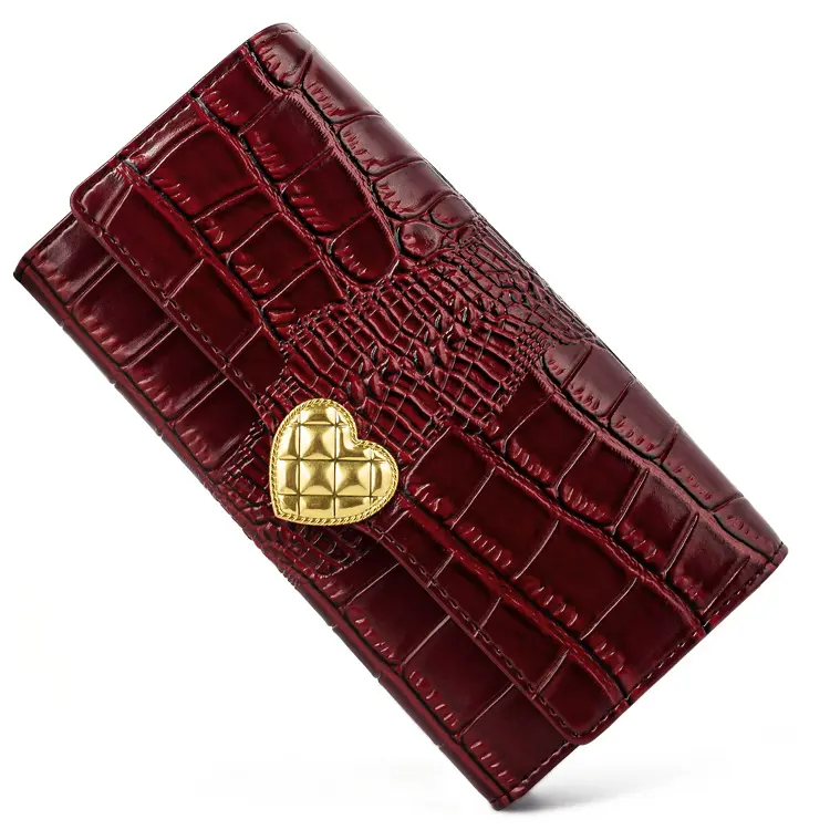 Lüks moda deri cüzdan kadın Bifold RFID debriyaj cüzdan bayanlar bozuk para cüzdanı timsah desen ile
