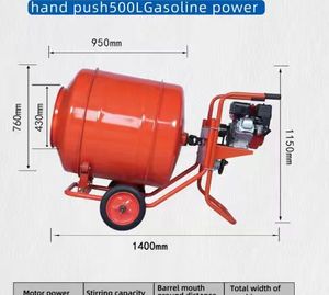 Bétonnière portable de 500 L avec roues et moteur de 3 kW pour la construction - Product Image 2