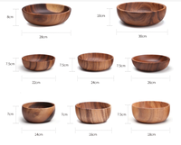 Bol en bois rond et solide multi-usage écologique pour salade, Fruits, soupe, riz, friture, Acacia, ustensiles de cuisine