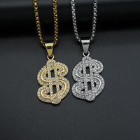 Collier à chaîne en zircon cubique plaqué or 18 ct en acier inoxydable pendentif punk dollar américain personnalisé pour hommes vente en gros