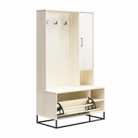 Porte-manteau en bois multifonctionnel Armoire à chaussures avec banquette pratique 3 crochets 1 porte pour le salon