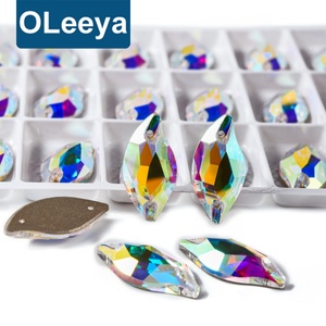 OLeeya K9 Quality Leaf <b>Sewing</b> Gemstone AB Crystal Sparkle Glass Flat Back Sew on Rhinestone for Garment Accessories - Product Image 1
