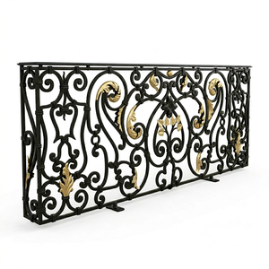 Barandilla de Balcón de Hierro Forjado Estilo Victoriano con Detalles Dorados, Resistente al Óxido, Barandillas de Escalera Exteriores Montadas en la Pared - Product Image 1