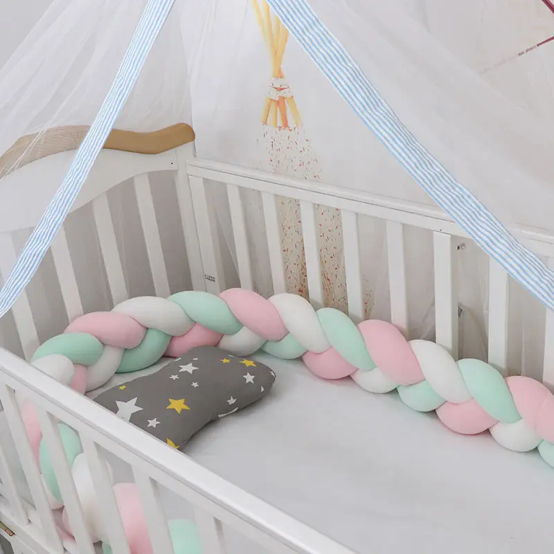 1.5m 2m 3m 4m Velvet Baby Crib Bumper Soft Touch Handmade Knot Decoration