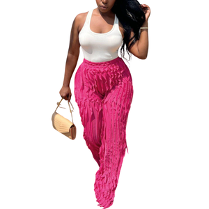 <span class=keywords><strong>Pantalon</strong></span> de jogging ample et long pour femme, taille haute, uni, avec volants ondulés et empiècements, coupe large - Product Image 3