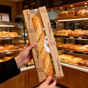 Sac en papier de boulangerie réutilisable, écologique, personnalisé, avec fenêtre transparente pour l'emballage alimentaire, vente en gros - Product Image 1