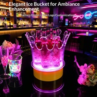 Seau à glace LED transparent en plastique en forme de couronne avec lumière RVB 7 couleurs, refroidisseur de bière, vin et champagne rechargeable et lumineux