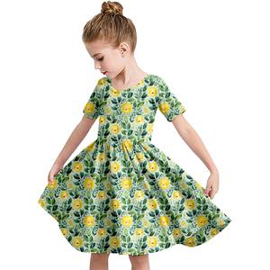Milk Silk Printed Girls Twirl Dress Short Sleeve <b>Round</b> Neck Kids <b>Swing</b> Skirt Cute Fall Children Casual Princess Dress - Product Image 3