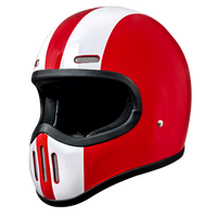 Casque de moto intégral rétro en fibre de verre - Rouge et blanc - Design classique - Compatible - DOT / 3C - Direct usine