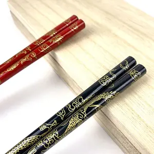 2024 Chinese Dragon black and red wood chopsticks high-end pattern custom chopsticks design gift box with wood box