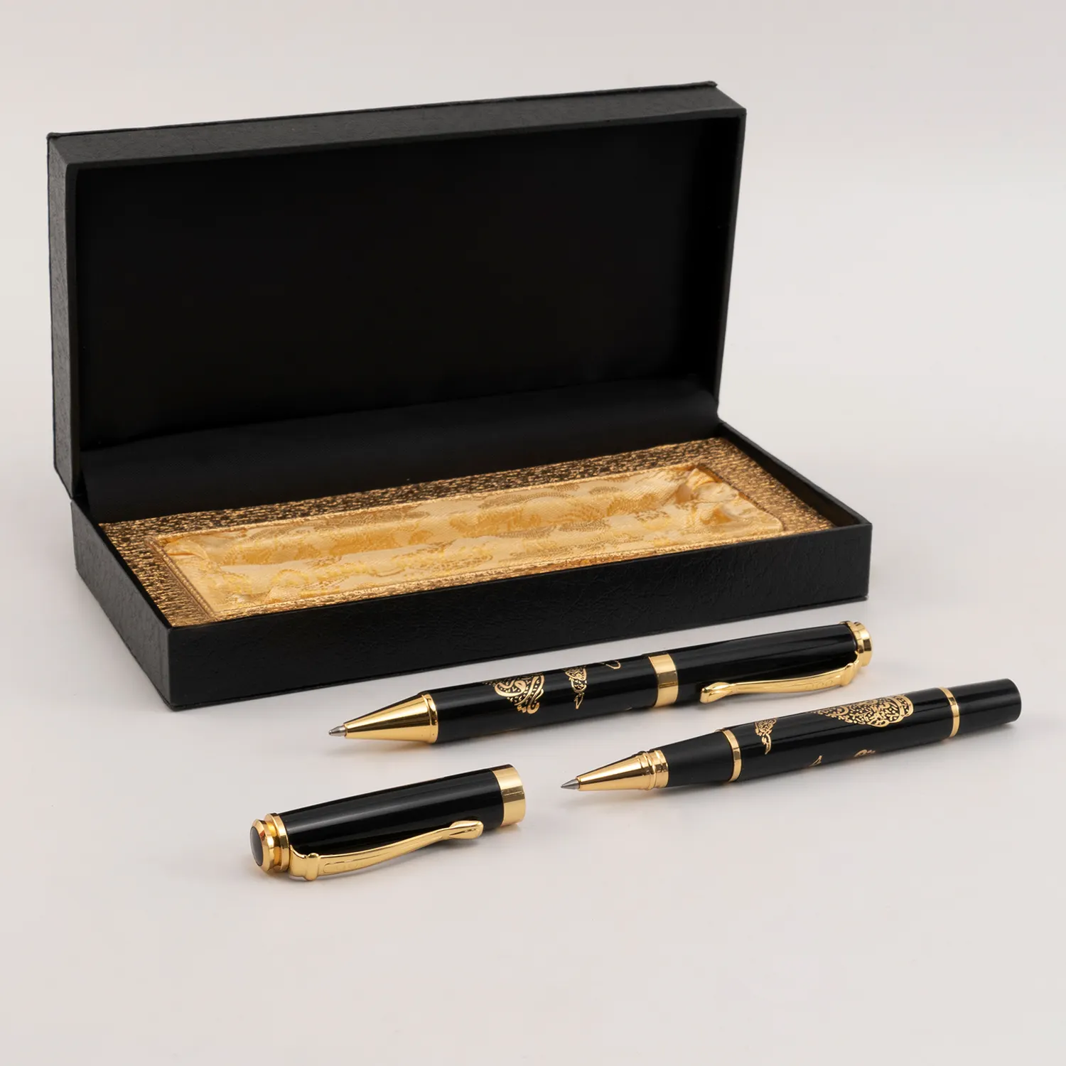 Reizen Relatiegeschenken Metalen Goud Vlokken Balpennen Luxe Corporate Gift Set Met Licht Tip Balpen