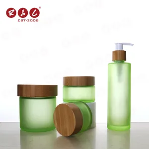 New 4oz 8oz 12oz Bamboo Matte Green Bamboo Glass Storage Jar Distributors Cream Luxury Cosmetic Glass Jar Container For Cream