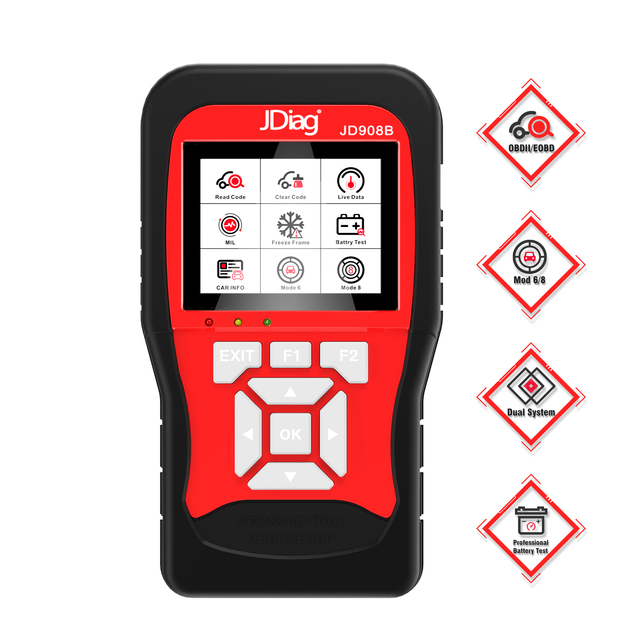 JDiagJD908B Automotive Diagnostic Tools for All OBD2 /EOBD Compliant Vehicles Engine  Code Reader  with Battery Analyser 2 in 1