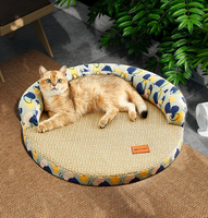 Coussin rafraîchissant rond pour animaux de compagnie, tissu en soie glacée, tapis en rotin respirant, lavable, antidérapant, pour l'été