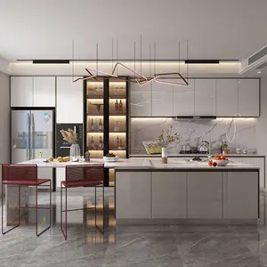 Armarios de cocina modulares de estilo americano, armarios de lujo personalizados, Isla, cocina para Villa