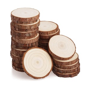 Tranches de bois non finies écologiques rondes artisanales en bois rustique bricolage sous-verre en bois rond avec écorce pour l'artisanat de bricolage - Product Image 1