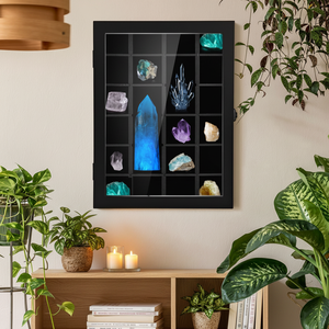 Vitrine murale verrouillable à LED avec étagères amovibles pour roches, <span class=keywords><strong>minéraux</strong></span>, <span class=keywords><strong>cristaux</strong></span> <span class=keywords><strong>et</strong></span> objets de collection, cadre type boîte à ombre - Product Image 3