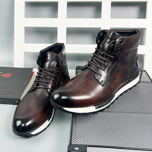 Martin Boot Men Ankle <b>Bootie</b> Round Toe Flat Heel Plush Lining Rubber Outsole Insulative Lace Up Winter Casual Business Style - Product Image 1
