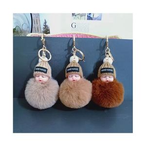 Baby Doll Toy DropshipCute Sleeping Baby Doll <b>Key</b> <b>Chains</b> for Women Bag Toy <b>Key</b> Ring Fluffy Pom Pom Faux Fur Plush Keychains - Product Image 1