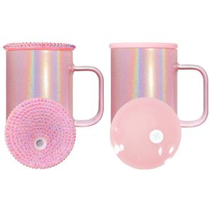 Taza de Café de Vidrio Sublimable de 17 oz con Brillo Holográfico Reutilizable, con Tapa de PP para Envolturas UV DTF - Product Image 4