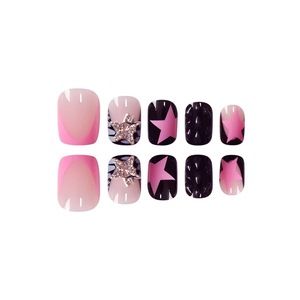 <span class=keywords><strong>Uñas</strong></span> Postizas Cuadradas Brillantes <span class=keywords><strong>Cortas</strong></span>, Diseño Francés <span class=keywords><strong>Blanco</strong></span> y Negro <span class=keywords><strong>con</strong></span> Estrella Y2K, 24 Piezas, Suministros de <span class=keywords><strong>Uñas</strong></span> Acrílicas, Arte de Manicura - Product Image 4