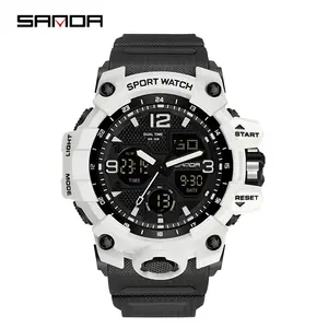 Sanda 6030 Nauwkeurige Made In China Gents Digitale Horloge Potje Siliconen Band Water Weerstaan Chronograaf Ultra Dunne Leisure Horloge