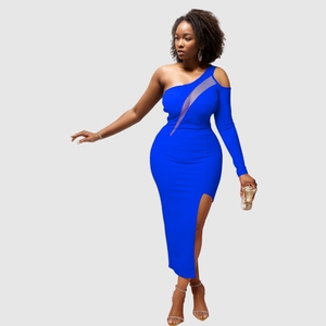 Vestido elegante de noche sexy con abertura y un solo hombro para mujer, a la moda, venta al por mayor - Product Image 5