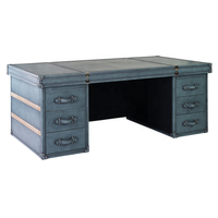 Bureau de direction de luxe personnalisé pour villa industrielle, en cuir véritable, avec plateau en métal et aluminium, rangement intégré, mobilier de bureau à domicile