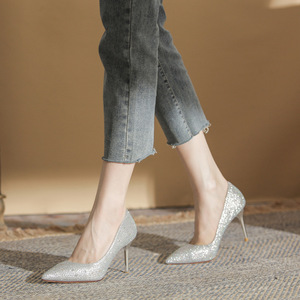 Escarpins à talons aiguilles pointus à paillettes, chaussures de mariée à talons hauts, tendance mode femme 6681-9 - Product Image 4
