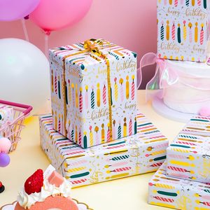 Yarcony Birthday Wrapping Paper 17Inch X 33Feet Gold Foil Candles Gift <b>Wrap</b> For Birthday Parties - Product Image 6