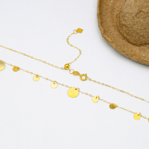 Stile bohémien da donna ciondoli a disco rotondi catena di gioielli di pegno vero e proprio giallo solido collana in oro 18k - Product Image 5