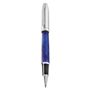 Penna Roller in Marmo Blu e Metallo Cromato Lucido, Materiale in Ottone per Scrittura - Product Image 1
