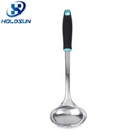 Louche à soupe en acier inoxydable durable, poli miroir, résistante à la chaleur, avec manche en plastique souple pour la cuisine