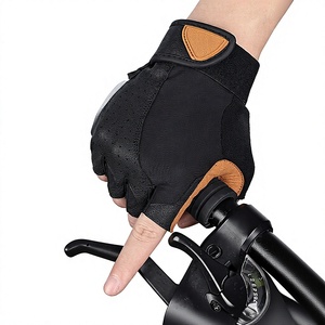 Gants de cyclisme en cuir demi-doigts unisexes pour l'été avec fermeture à enfiler, design marron et noir - Product Image 3