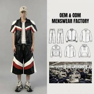 Ensemble streetwear <span class=keywords><strong>pour</strong></span> <span class=keywords><strong>homme</strong></span>, veste à manches courtes en patchwork et short surdimensionné, tenue en 2 pièces - Product Image 1
