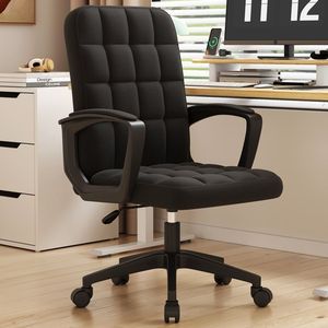 Chaise de bureau ergonomique réglable en hauteur, pivotante, avec accoudoirs fixes, pour la maison, le bureau et les études - Product Image 1