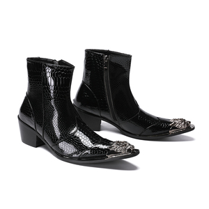 NA246 Black <strong>Men</strong> Shoes Autumn Snow Ankle <strong>Boots</strong> <strong>Slipper</strong> Metal Pointed Toe Shoes <strong>Men</strong> Flats Cowboy <strong>Boots</strong> - Product Image 2