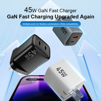 Adaptor Pengisi Daya Justlink PD 45W GaN Tipe-C USB-A dengan Colokan EU US UK, Pengisi Daya Dinding USB-C dengan Proteksi Anti Api untuk iPhone