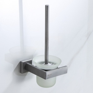 Ensemble d'accessoires de salle de bain à fixation murale en acier inoxydable finition brossée, porte-serviettes, étagère, porte-brosse WC, porte-savon, panier d'angle, minimaliste - Product Image 5