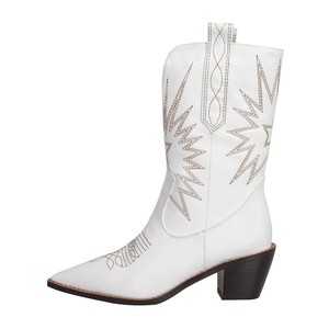 Molhado kiss botas de cowboy, botas femininas pretas, brancas e vermelhas, bordados, botas de dedo do pé, 2023 - Product Image 3